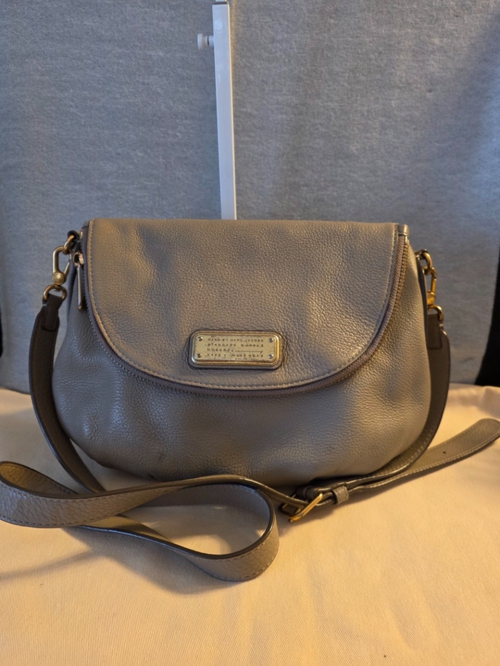 Marc By Marc Jacobs Taupe Crossbody with Gold-Tone Plate